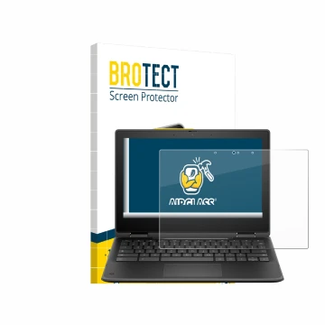 Front side of a product packaging with the brand logo BROTECT. Next to it is the device HP Fortis Flip G1i 11
