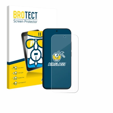 Front side of a product packaging with the brand logo BROTECT. Next to it is the device Xiaomi Redmi K90 shown with the corres