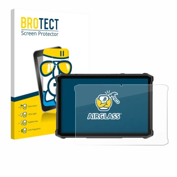 Front side of a product packaging with the brand logo BROTECT. Next to it is the device Ulefone Armor Pad 5 Ultra shown with t