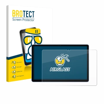 Front side of a product packaging with the brand logo BROTECT. Next to it is the device Itel VistaTab 30 shown with the corres