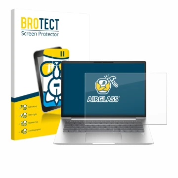 Front side of a product packaging with the brand logo BROTECT. Next to it is the device HP ProBook 4 G1a 14