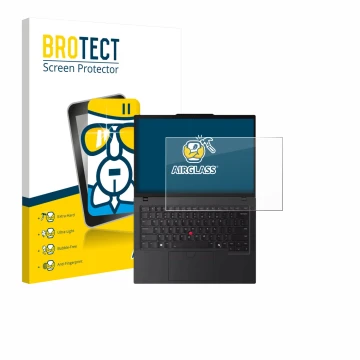 Front side of a product packaging with the brand logo BROTECT. Next to it is the device Lenovo ThinkPad P14s Gen 6 14.5