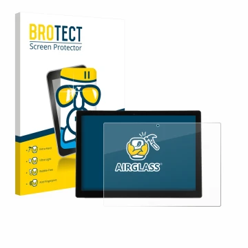 Front side of a product packaging with the brand logo BROTECT. Next to it is the device Wortmann Terra Pad 1200V2 12.3