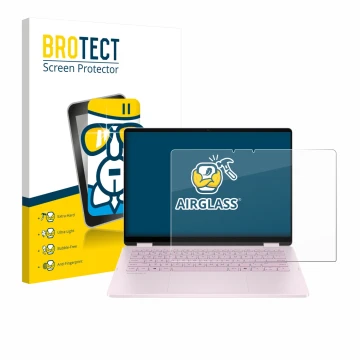 Front side of a product packaging with the brand logo BROTECT. Next to it is the device HP OmniBook 5 Flip 14 14-fp0153ng show