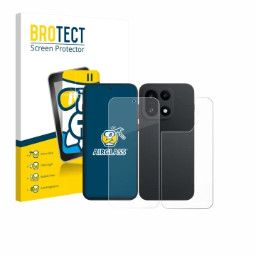 Front side of a product packaging with the brand logo BROTECT. Next to it is the device OnePlus 15 (Front+Back) shown with the