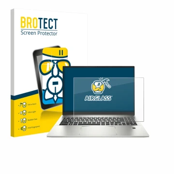 Front side of a product packaging with the brand logo BROTECT. Next to it is the device MSI Prestige A16 AI+ shown with the co