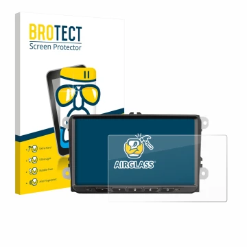 Front side of a product packaging with the brand logo BROTECT. Next to it is the device Zenec Z-E2065 shown with the correspon