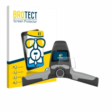 Front side of a product packaging with the brand logo BROTECT. Next to it is the device PowaKaddy FW5s shown with the correspo