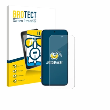 Front side of a product packaging with the brand logo BROTECT. Next to it is the device Oppo Reno 15 shown with the correspond