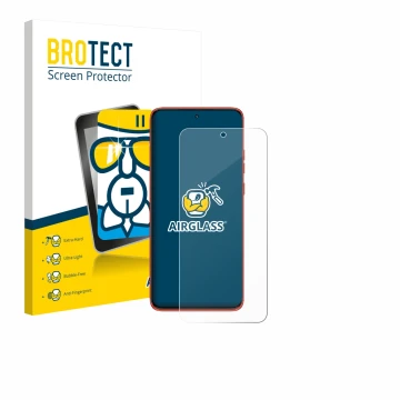 Front side of a product packaging with the brand logo BROTECT. Next to it is the device Motorola Edge 60 Neo shown with the co