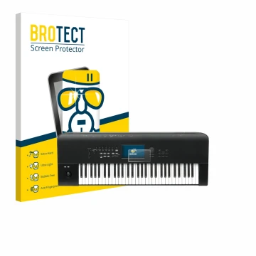 Front side of a product packaging with the brand logo BROTECT. Next to it is the device KORG Nautilus 61 shown with the corres