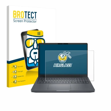 Front side of a product packaging with the brand logo BROTECT. Next to it is the device Dell Pro Max 16 Plus shown with the co