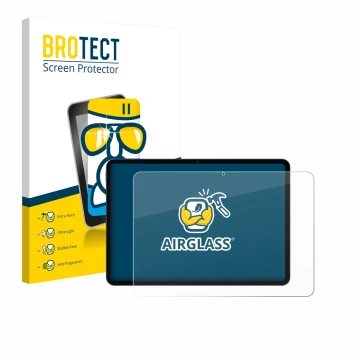 Front side of a product packaging with the brand logo BROTECT. Next to it is the device Xiaomi Poco Pad X1 shown with the corr