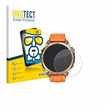 Front side of a product packaging with the brand logo BROTECT. Next to it is the device Doogee Anywise W1 shown with the corre