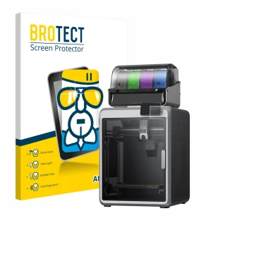 Front side of a product packaging with the brand logo BROTECT. Next to it is the device Creality K2 shown with the correspondi