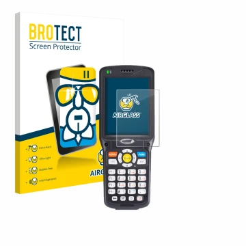 Front side of a product packaging with the brand logo BROTECT. Next to it is the device Unitech HT510 shown with the correspon