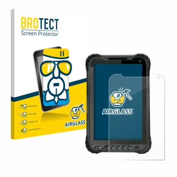 Front side of a product packaging with the brand logo BROTECT. Next to it is the device Unitech TB85 Plus shown with the corre