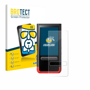 Front side of a product packaging with the brand logo BROTECT. Next to it is the device ThermoMaven P2 shown with the correspo