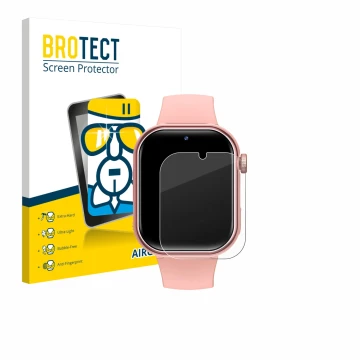 Front side of a product packaging with the brand logo BROTECT. Next to it is the device Naixues Kids Smartwatch GPS shown with