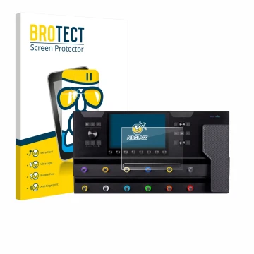 Front side of a product packaging with the brand logo BROTECT. Next to it is the device Line 6 Helix Stadium XL shown with the