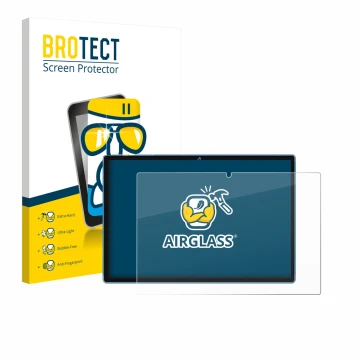 Front side of a product packaging with the brand logo BROTECT. Next to it is the device Biegedy B25 10.1