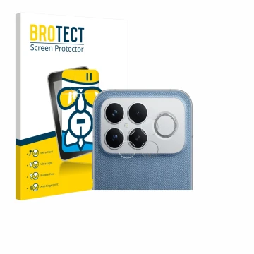 Front side of a product packaging with the brand logo BROTECT. Next to it is the device Xiaomi Poco F8 Ultra (ONLY Camera Lens