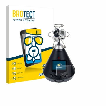 Front side of a product packaging with the brand logo BROTECT. Next to it is the device Zoom H3-VR shown with the correspondin