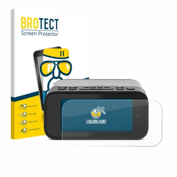 Front side of a product packaging with the brand logo BROTECT. Next to it is the device TechniSat Digitradio 52 BT shown with 