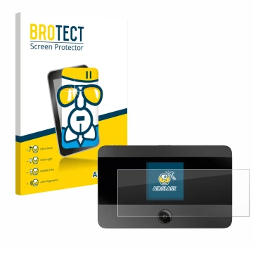 Front side of a product packaging with the brand logo BROTECT. Next to it is the device TP-Link M7350 shown with the correspon