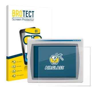 Front side of a product packaging with the brand logo BROTECT. Next to it is the device Allen Bradly HMI AB 2711P-RDT15C shown