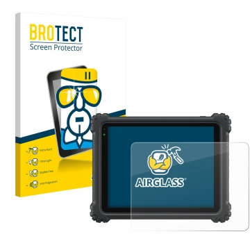 Front side of a product packaging with the brand logo BROTECT. Next to it is the device Autel MaxiCOM Ultra Lite shown with th