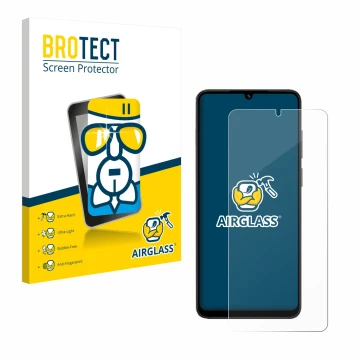 Front side of a product packaging with the brand logo BROTECT. Next to it is the device Honor X5c Plus shown with the correspo