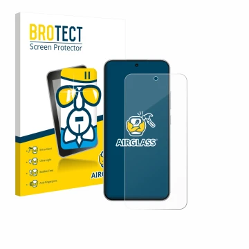 Front side of a product packaging with the brand logo BROTECT. Next to it is the device Oppo A6 Pro shown with the correspondi