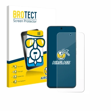 Front side of a product packaging with the brand logo BROTECT. Next to it is the device Oppo A6 Pro 4G shown with the correspo