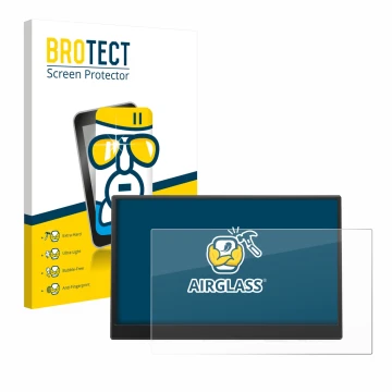 Front side of a product packaging with the brand logo BROTECT. Next to it is the device Azeyou PM1506S 15.6