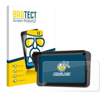 Front side of a product packaging with the brand logo BROTECT. Next to it is the device Carpuride W602BS shown with the corres