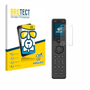 Front side of a product packaging with the brand logo BROTECT. Next to it is the device Sofabaton X1S shown with the correspon
