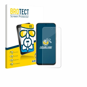 Front side of a product packaging with the brand logo BROTECT. Next to it is the device Nubia V80 Pro shown with the correspon