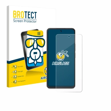 Front side of a product packaging with the brand logo BROTECT. Next to it is the device Cubot Note 60 shown with the correspon