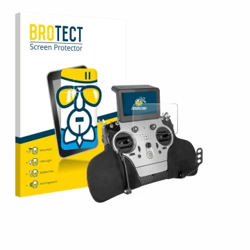 Front side of a product packaging with the brand logo BROTECT. Next to it is the device PowerBox Systems Core shown with the c