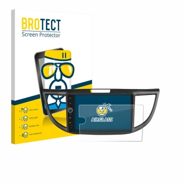 Front side of a product packaging with the brand logo BROTECT. Next to it is the device Joying Car Radio 9