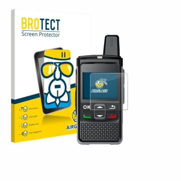 Front side of a product packaging with the brand logo BROTECT. Next to it is the device Hytera PNC360S shown with the correspo