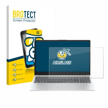 Front side of a product packaging with the brand logo BROTECT. Next to it is the device HP OmniBook 3 14