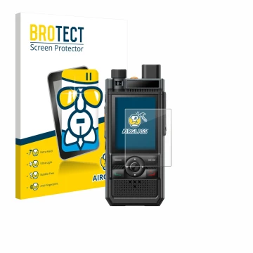 Front side of a product packaging with the brand logo BROTECT. Next to it is the device Hytera P50 shown with the correspondin