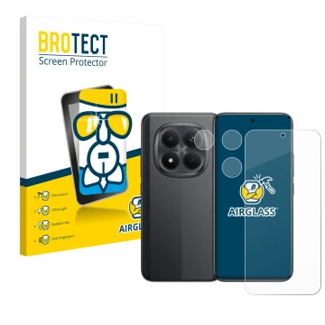 Front side of a product packaging with the brand logo BROTECT. Next to it is the device Xiaomi Poco M8 Pro (Front+Camera) show