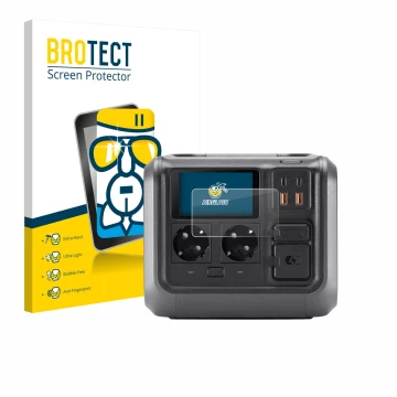Front side of a product packaging with the brand logo BROTECT. Next to it is the device DJI Power 500 shown with the correspon