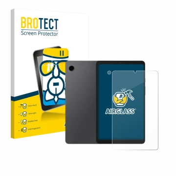 Front side of a product packaging with the brand logo BROTECT. Next to it is the device Samsung Galaxy Tab A9 (Front+Camera) s
