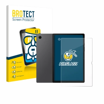 Front side of a product packaging with the brand logo BROTECT. Next to it is the device Samsung Galaxy Tab A8 (Front+Camera) s