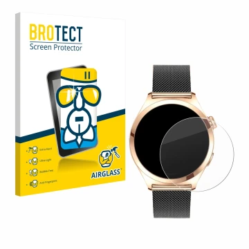 Front side of a product packaging with the brand logo BROTECT. Next to it is the device Niolina Smartwatch 1.27