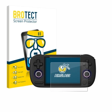 Front side of a product packaging with the brand logo BROTECT. Next to it is the device Ayaneo Pocket Air Mini shown with the 